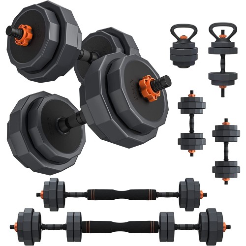 Adjustable Weight Dumbbell Set, 44LB/66LB Free Weights with 3 Modes, Used as Barbell, Kettlebell with Star Collars,Weight Set for Home Gym, Fitness Exercise Equipment for Men and Women